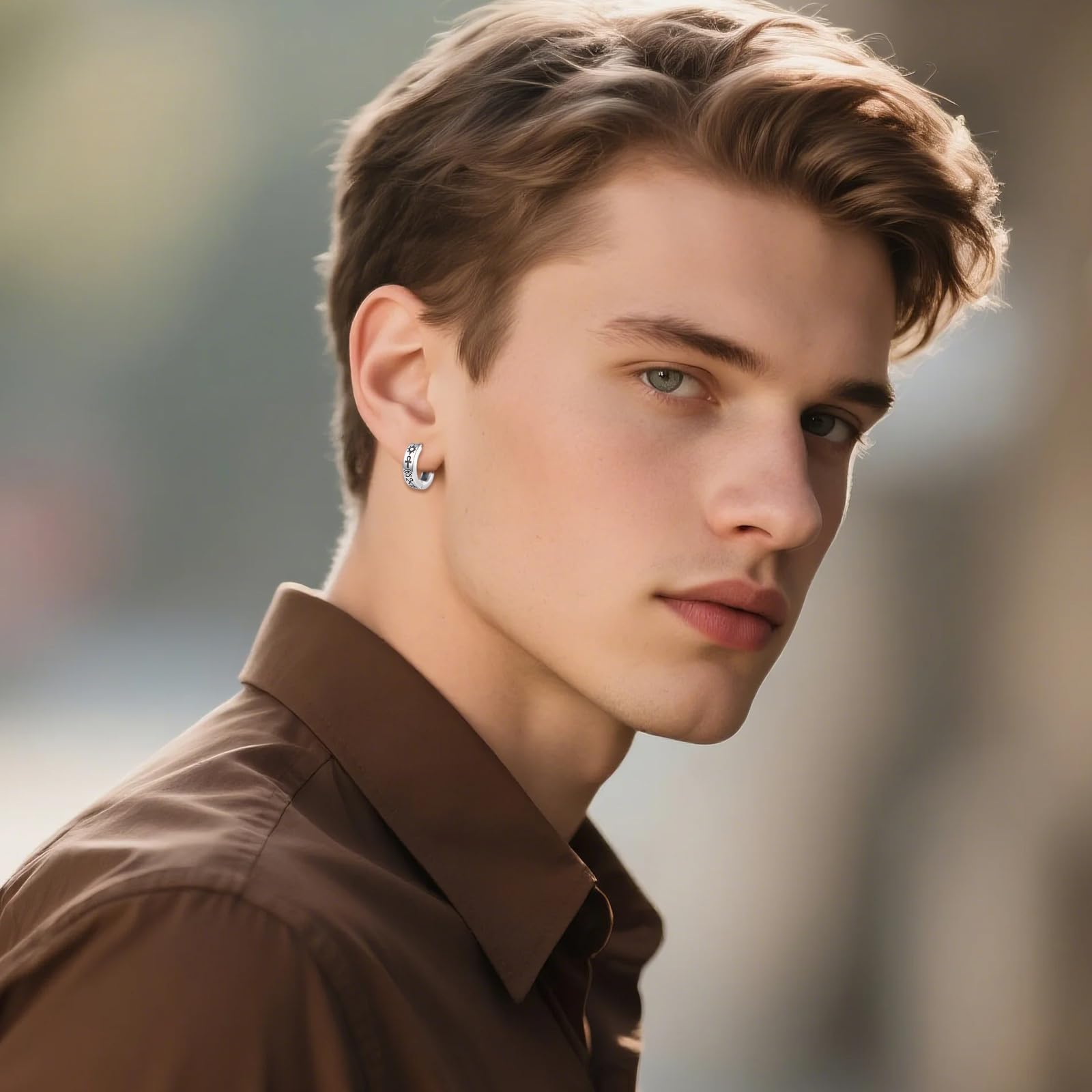 DAYLINLOVE Pendientes de aro egipcios de plata de ley 925 con diseño de ancla de turquesa, cruz, dragón, árbol de la vida, joyería vintage para hombres y mujeres, regalos de cumpleaños