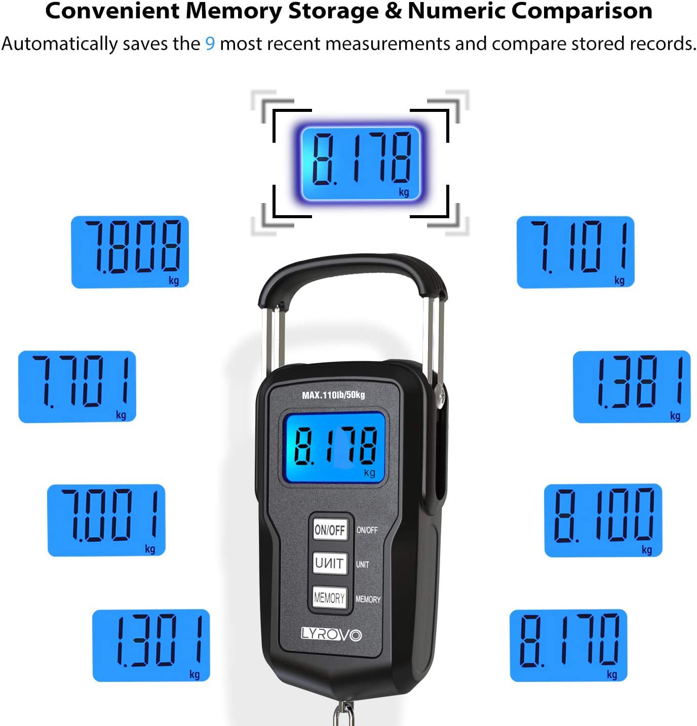 Lyrovo Upgraded Digital Luggage Weighing Scale 110Lb/50Kg with Backlit LCD Display Measuring Tape and 2 AAA Batteries (LY15-LUGSCALE-BLACK) 2