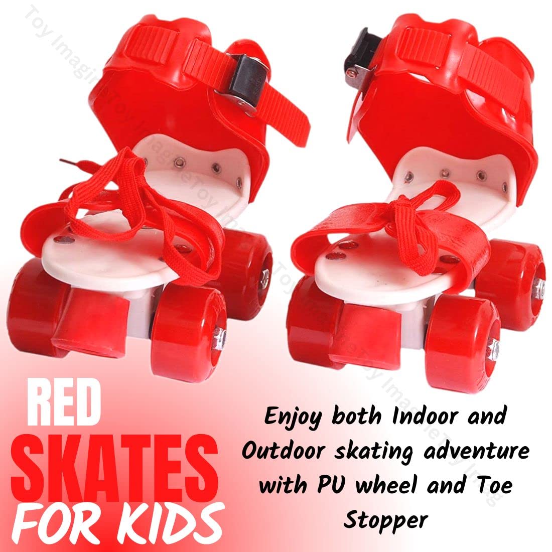 Toy Imagine® Red Beginner Roller Inline Skates for Kids | Adjustable Size Skating Shoes with Front Brake | 4 Pu Wheels | Skates for Boys & Girls Age 4-8 | Kids Roller Skates for School Sports - Image 3 thumbnail
