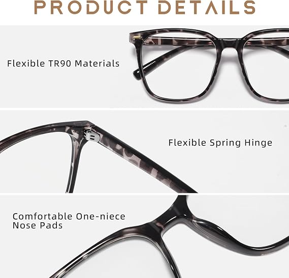 Square Oversized Blue Light Glasses for Men and Women Anti Computer Monitor Fatigue Reduce Eye Fatigue