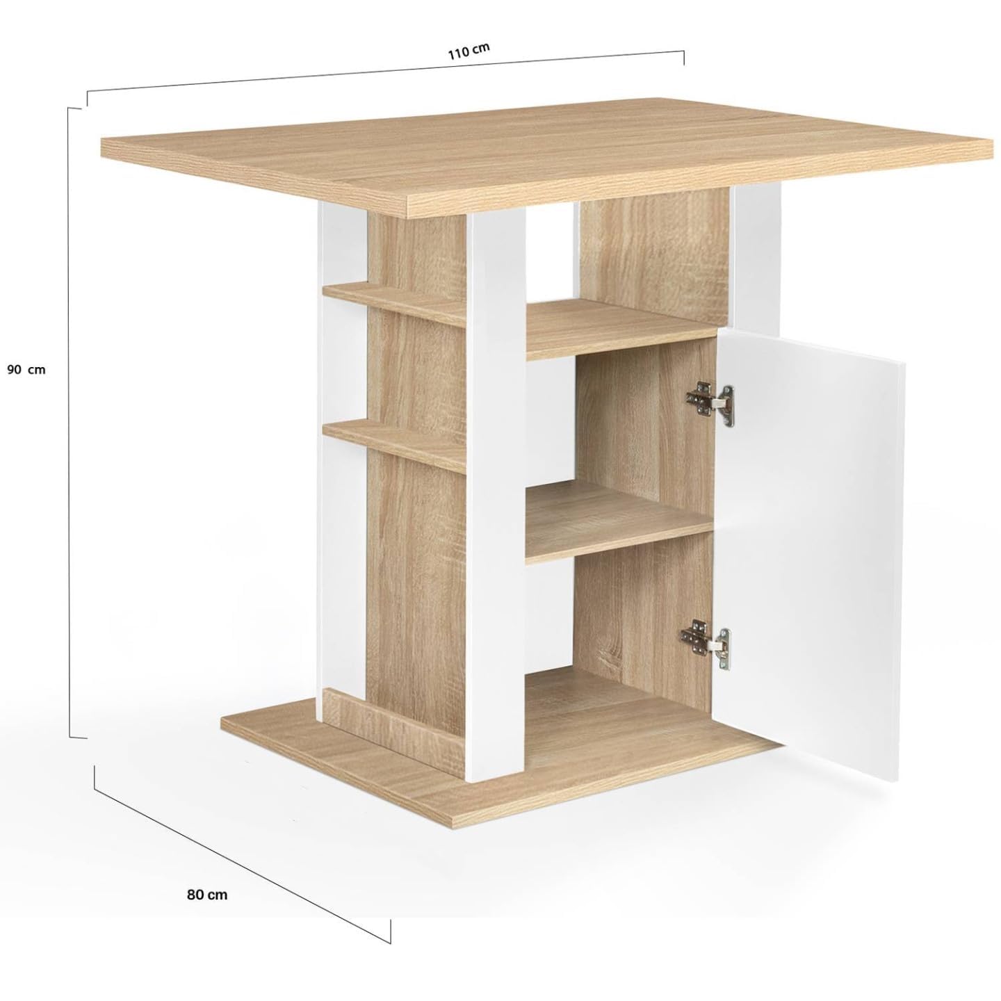 IDMarket – Ilot Central UGO 110 cm, madera blanca e imitación de haya con almacenamiento