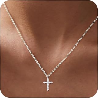 Cross Necklace for Women, 14K Gold Plated Cubic Zirconia Necklace - Adjustable 16"-18" Chain - Valentinesday Gifts for Her, Stocking Stuffers, Anniversary, Birthday Gifts for Women