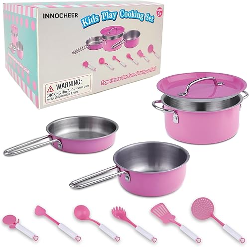INNOCHEER Juego de cocina para niños, juguetes de cocina con ollas, sartenes, utensilios de cocina, juguetes de cocina para niños pequeños.