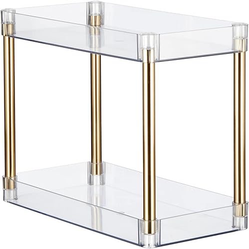 Miniatura 5 de mDesign Bandeja organizadora delgada de 2 niveles para el hogar, apilable, para armario o mostrador en el baño, cocina, sala de manualidades,