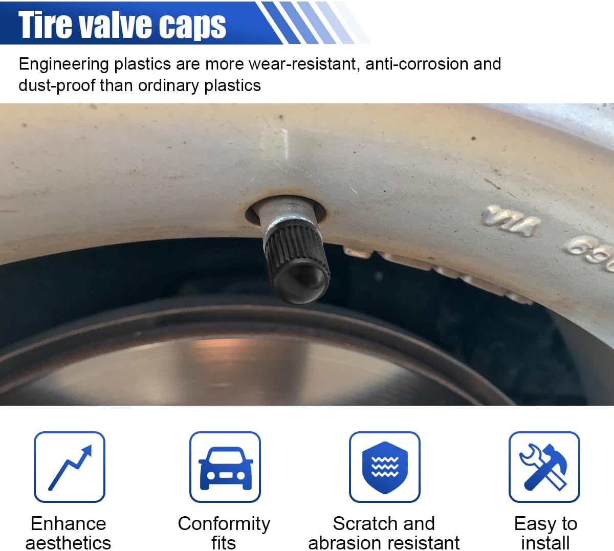 20PCS Car Tire Valve Stem Caps, Plastic Tire Stem Valve Dust Cover with O Rubber Seal, Universal Tire Air Valve Cap Stem Covers for Cars, SUVs, Trucks, Bikes and Motorcycles (Black)