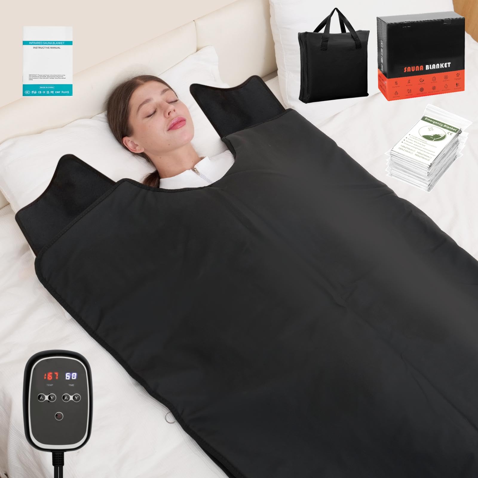 Infrared Sauna Blanket for Home: Skin-Friendly PVC Leather Large Portable Design for Full Body Detox & Relaxation - Far Infrared Heating Adjustable 86-167? & 30-60 Min Timer 71 x 35.5Inch