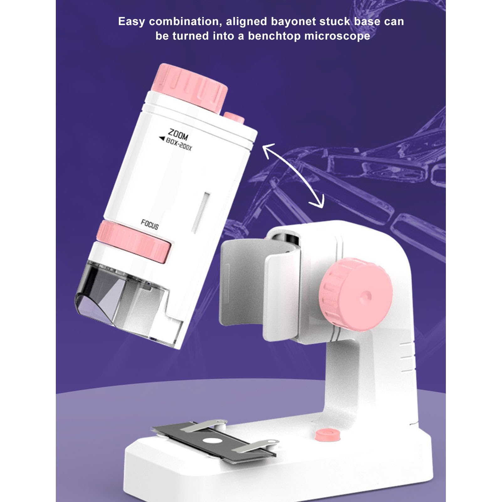 Scope 80X?200X High Definition, LED Lighted Scope with 12 PCS Slides, Portable Handheld Scope for Observation (Roseate)