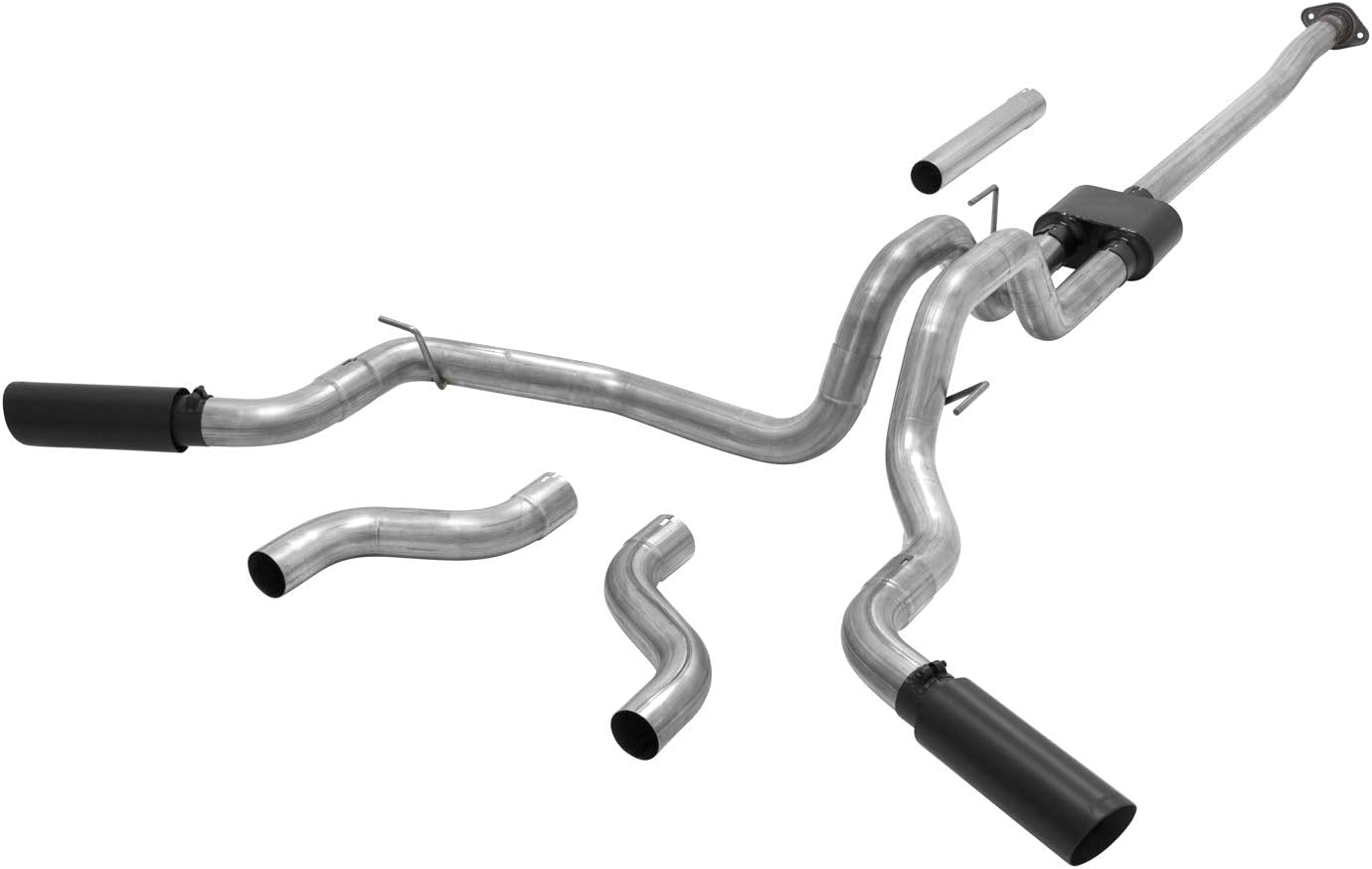 Flowmaster 817726 Outlaw Cat-Back Exhaust Kit 3 Inch Stainless Steel 4 Inch Black Ceramic Coat Stainless Tips Compatible with 2015-2020 Ford F-150 2.7L 3.5L 5.0L except Standard Cab Short Bed & Raptor