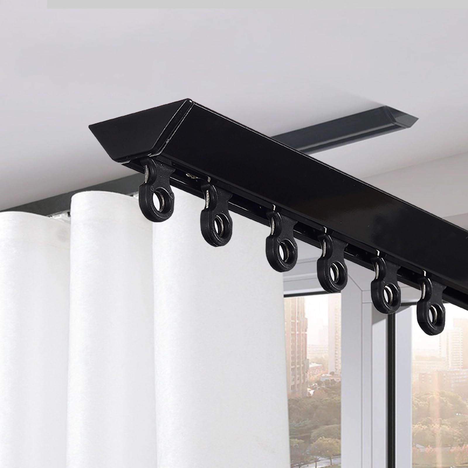 MZQMK Curtain Track Gliders, Ceiling Curtain Rod, Divider For Room Separation, Wall Mount Curtain Track, Curtain Track Ceiling Mount, Flexible And Durable Design(Black,5.5m/18ft)