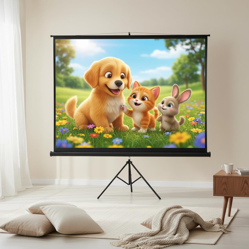 Melko Ekran do projektora ze statywem, ekran na statywie, kino domowe, biuro, projektory, 152 x 152 cm, 85 cali - idealne do telewizorów HD