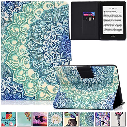 Kindle 10th Generation 2018 Case, Artyond PU Leather Card Slot Folio Slim Smart Cover with Auto Sleep/Wake Case for All-New Kindle Paperwhite (10th Generation, 2018 Release) (Green Flower)