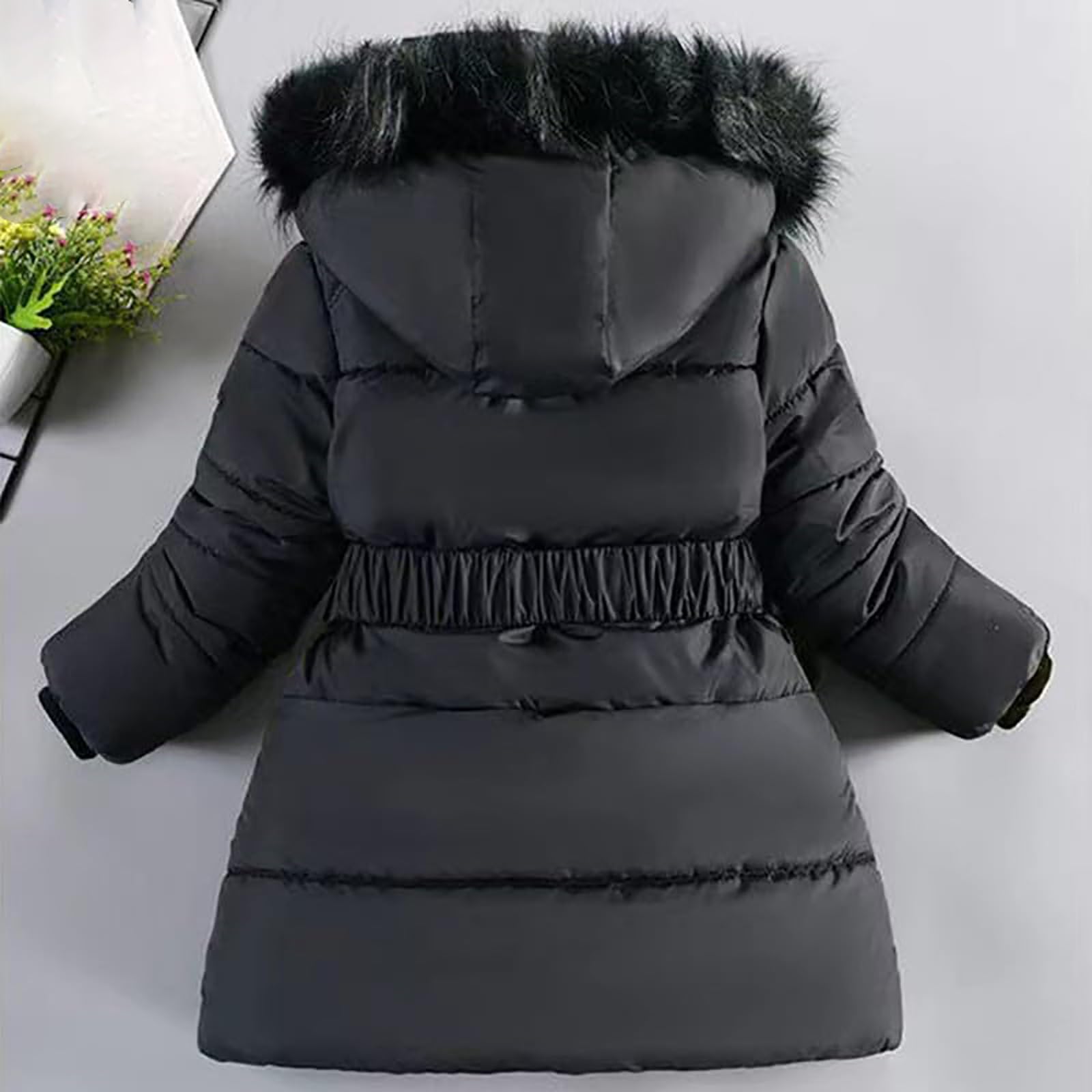 Winterjacke Mädchen Fleece Gefüttert Daunenjacke Bogen Gürtel Parka Jacke