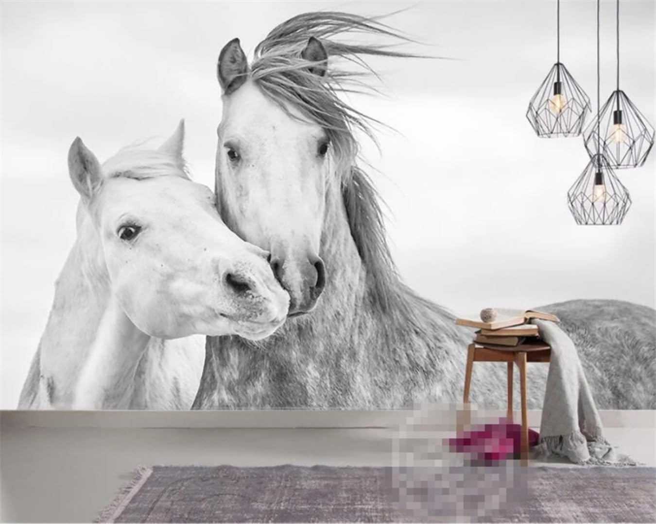 Papier peint 3D chevaux autocollant et lavable pour mur de salon