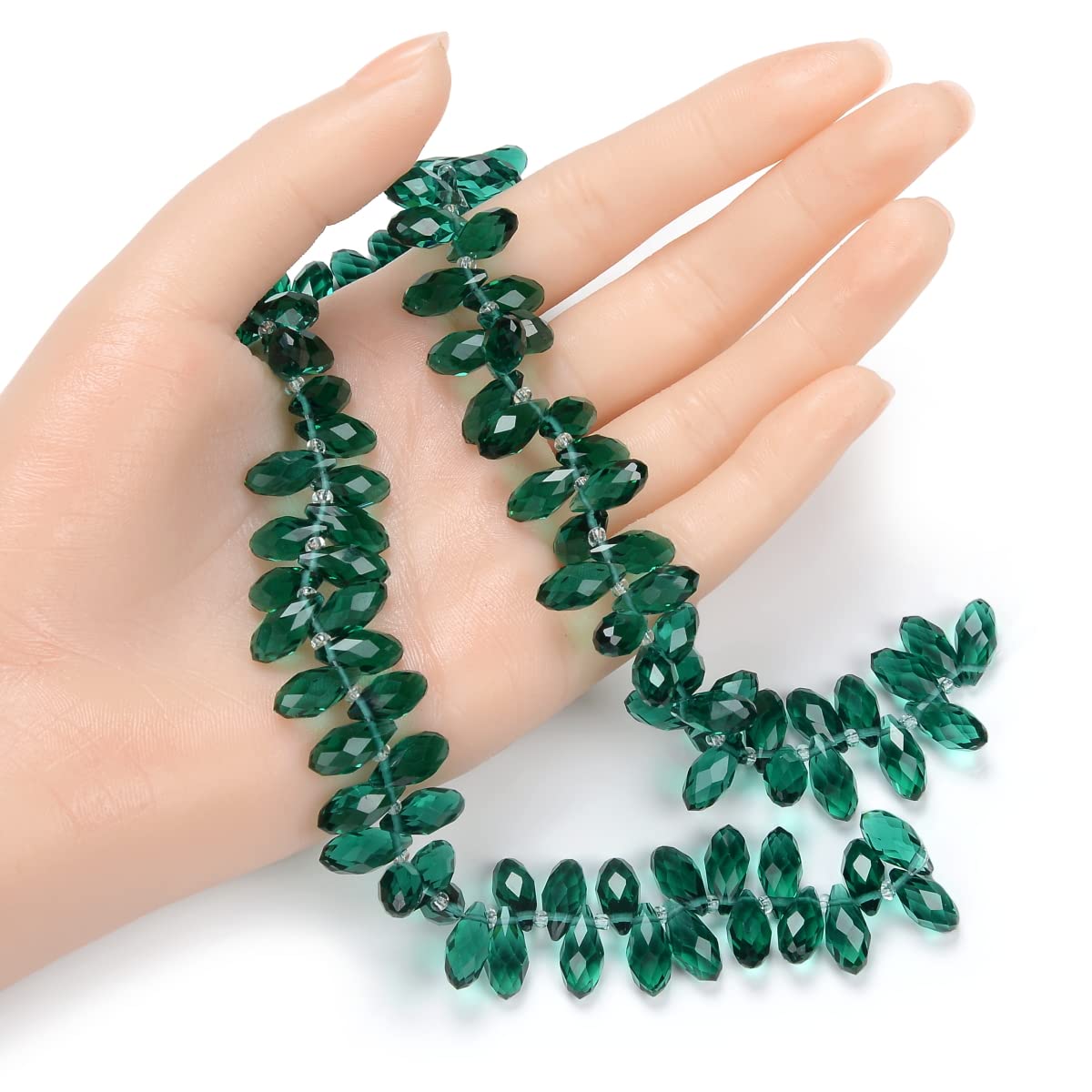 2 Strands Czech 12mm Faceted Teardrop Briolette Crystal Glass Loose Beads Pendant Drop Spacer Bulk Emerald Green (186-190pcs) for DIY Jewelry Making CCT2-24