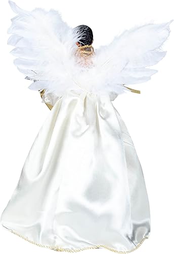 Miniatura 4 de Kurt S. Adler, Inc. UL2219 Kurt Adler Punta de Árbol de Ángel Negro de 10 Luces 12" Color Marfil y Dorado