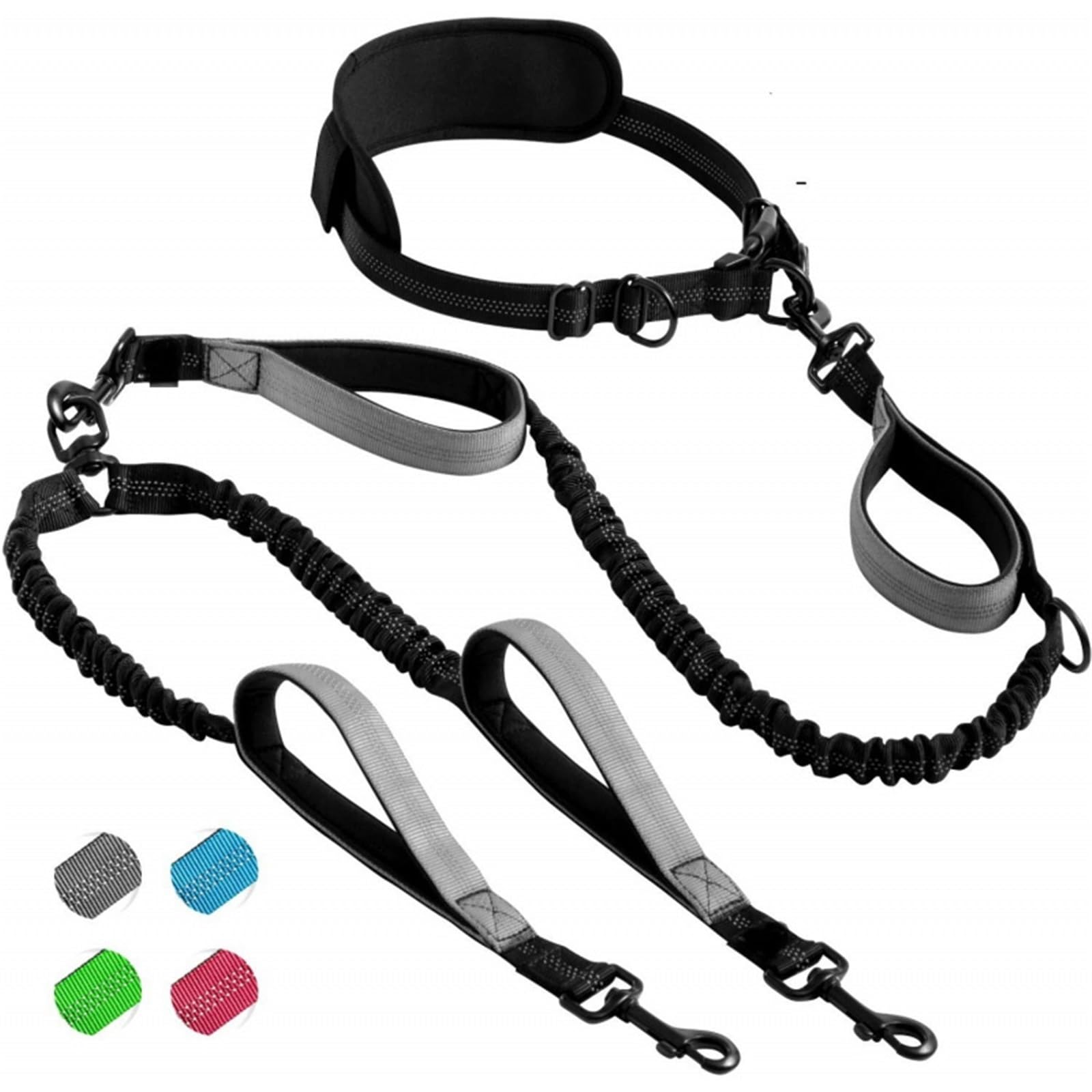 Corde de Traction à Double extrémité for Chien, idéale la Course Pied, Le Fitness, multifonctionnelle Laisse Mains Libres Chien(Black Blue)