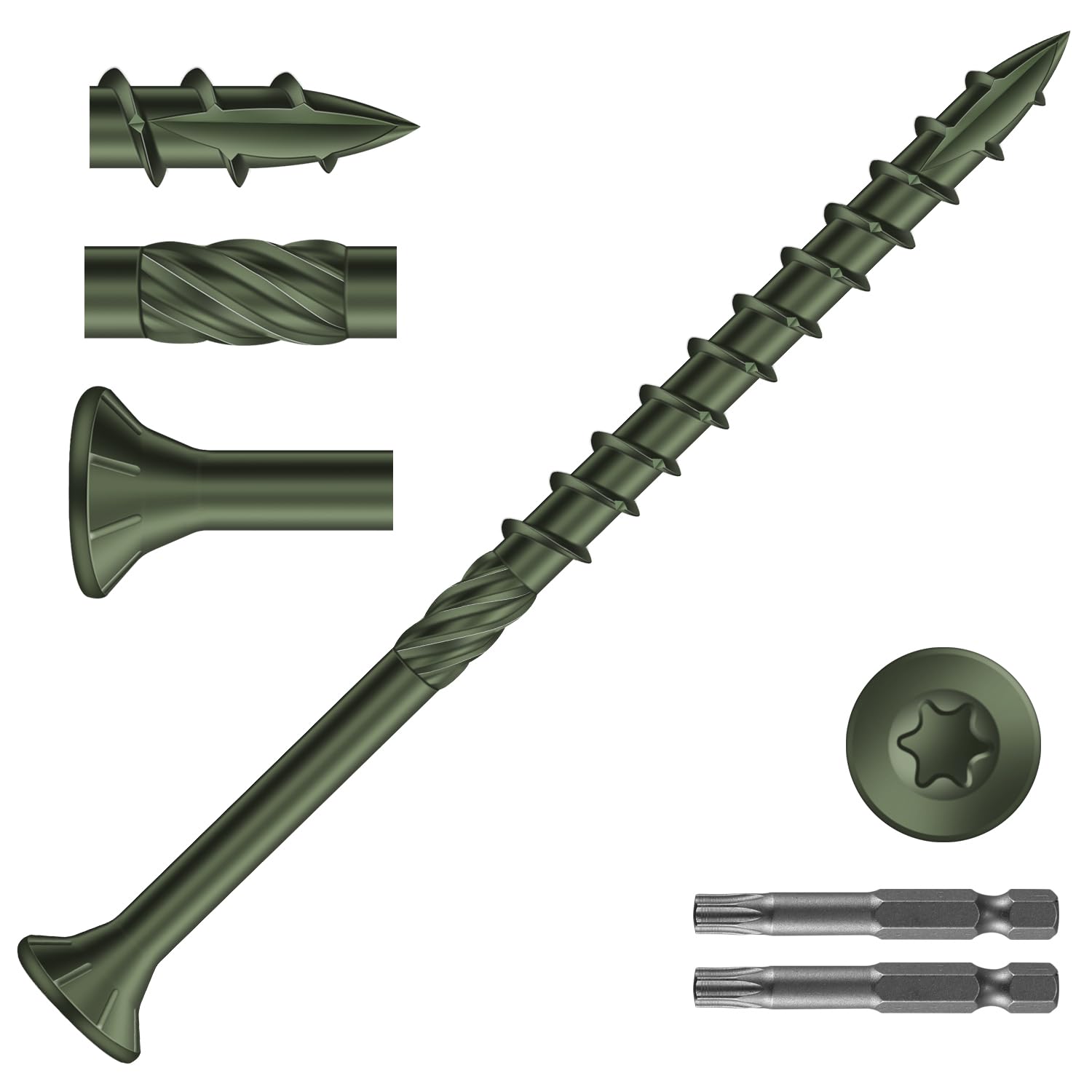 SG TZH #10 x 3 Inch Deck Screws (135Pcs) 2lb. Carbon Steel, Green, Flat Head, Rust Resistant epoxy Coated, with T25 Star Bit
