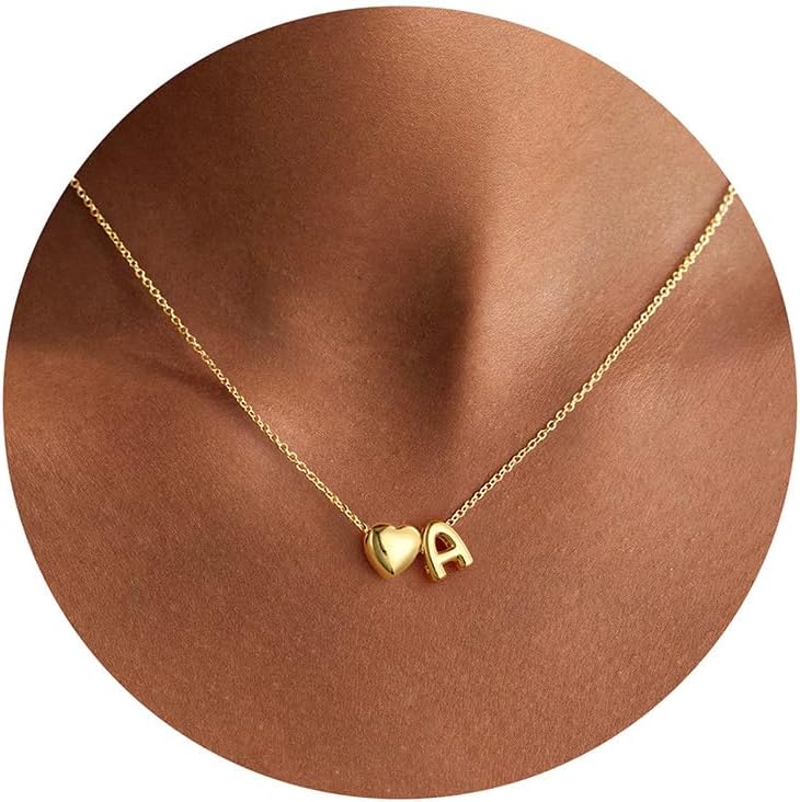 14K Gold Plated Heart Initial Necklace Jewelry for Women Girls