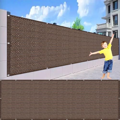Mampara para balcón de 80 x 760 cm, protección de privacidad, con ojales, cordones y lazos, color marrón, perfecto para espacios al aire libre