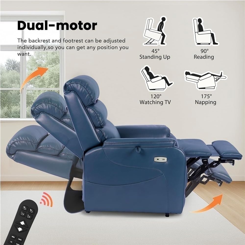 Power Lift Recliner Chair with Heat and Massage, Electric Adjustable Leather Reclining Sofa with USB Ports & Side Pockets, Heavy Duty Lift Chair for Elderly Living Room