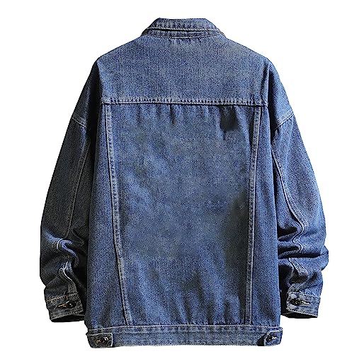 Image of DOSLAVIDA Men's Distressed Denim Jacket Unisex Button Down Jean Coat Casual Long Sleeve Trucker Hooded Jackets Outwear