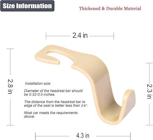 Miniatura 67 de Amooca Paquete de 4 ganchos para reposacabezas de asiento de automóvil, organizador universal de almacenamiento de automóvil, para bolso, bolso, Gris