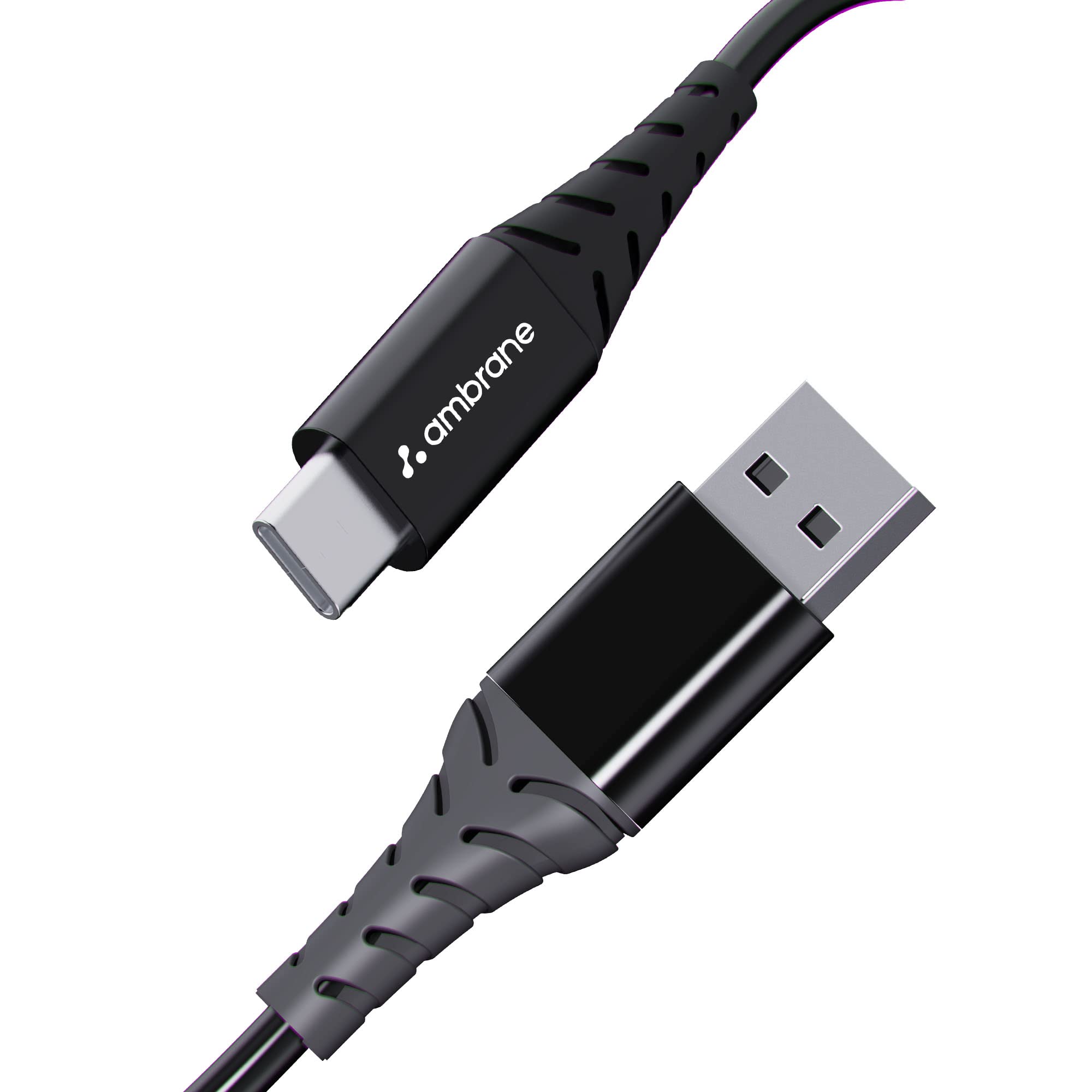 Ambrane 3A Fast Charging Output Cable with Type-C to USB for Mobile, Neckband, True Wireless Earphone Charging, 480mbps Data Sync Speed, 1m Length (ACT - AZ10, Black)