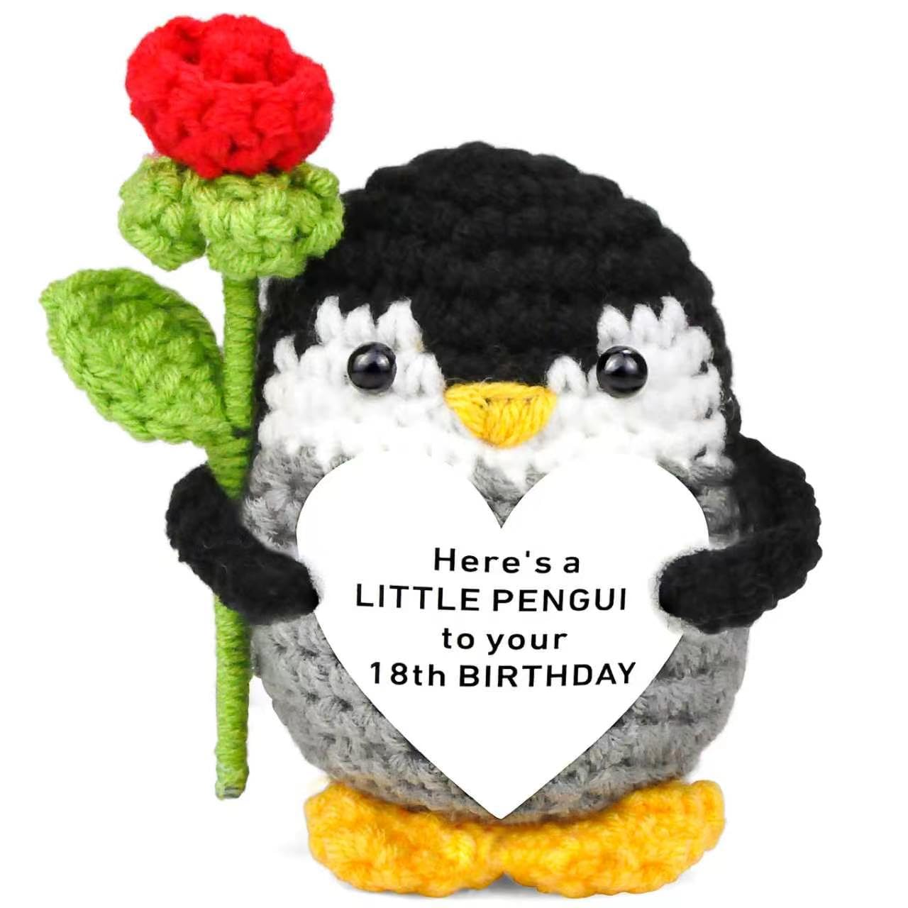 CARROUSEL 18th Birthday Gifts for Girls Boys Handmade Crochet Penguin with Heart Card 18th Birthday Penguin Gifts for 18 Years Old Friend Sister Brother Daughter Son Tennage Boy Girls (18th)