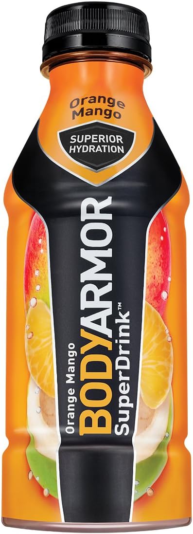BODYARMORSuperDrink, Electrolyte Sport Drink, Orange Mango 16 Oz (Pack of 24)