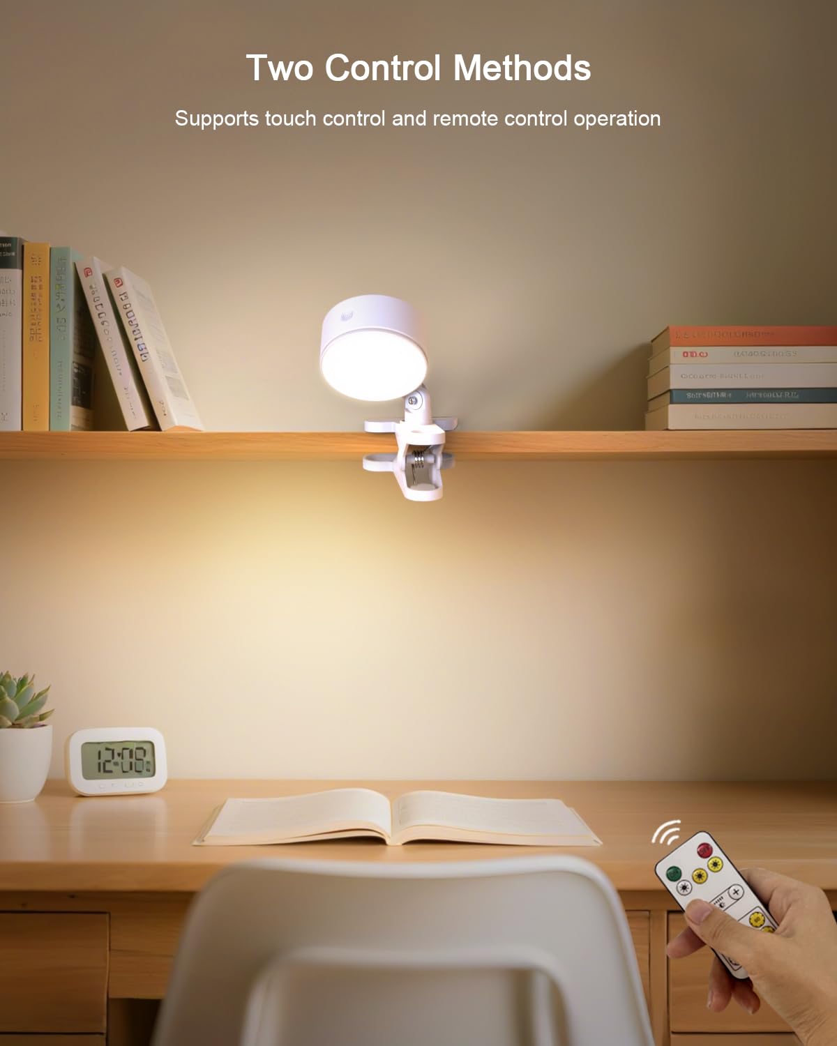 Luz de clip con batería recargable de 5000 mAh, luz de lectura para el cuidado de los ojos para cama con rotación de 360° táctil y control remoto, luz de abrazadera USB con 3 modos de color y