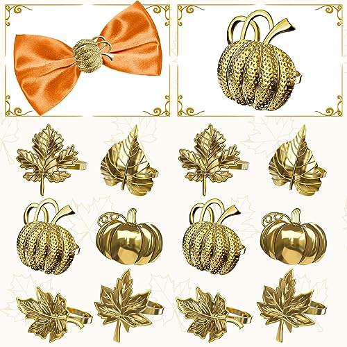 Ouddy Party SKU-067-1 Fall Napkin Rings Set Of 12, Fall Thanksgiving Napkin Rings Maple Leaf Pumpkin Napkin Rings Holders For Family Party Wedding Harvest Autumn Holiday Dinner Table Decorations thumb #1