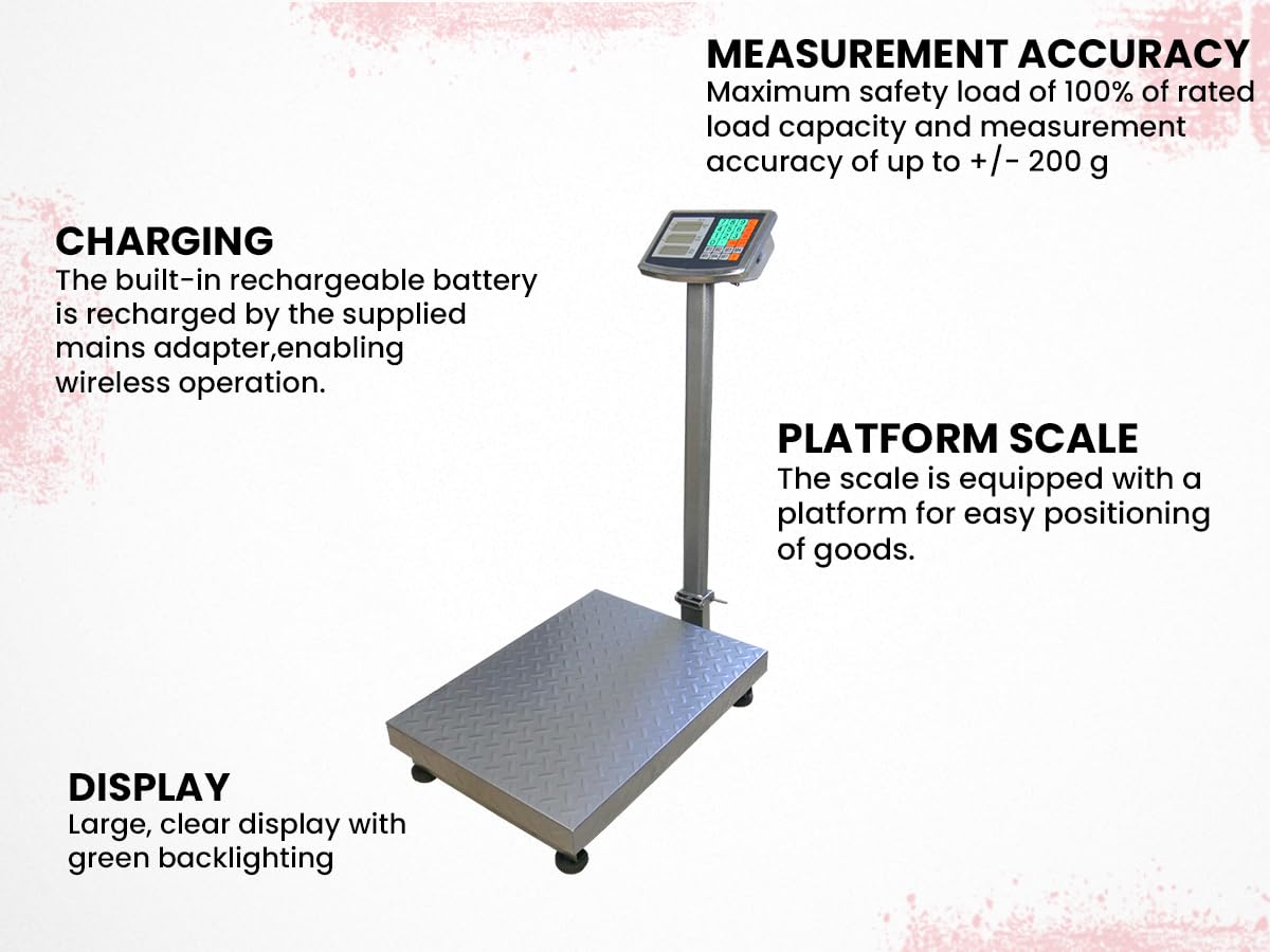 Báscula de Plataforma para Almacén, Capacidad de Carga de hasta 500 kg, Pantallas LCD, Precisión de +/- 200 g, Dimensiones de la Plataforma 60 x 45 cm, Operación Inalámbrica, HDWR wagPRO-P500