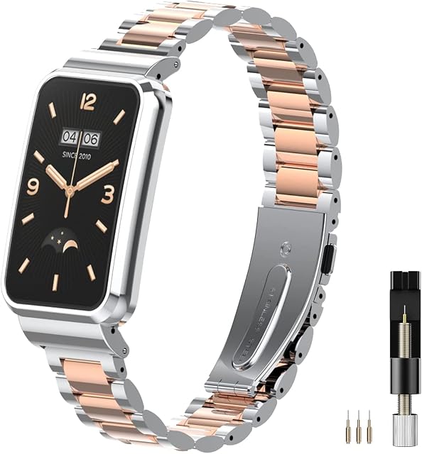 Miimall Metalowy pasek kompatybilny z Xiaomi Mi Band 7 Pro, z etui ochronnym ze stali nierdzewnej, ultracienkie i wodoodporne, składane zapięcie, regulowana, zapasowa opaska na nadgarstek do Xiaomi Mi