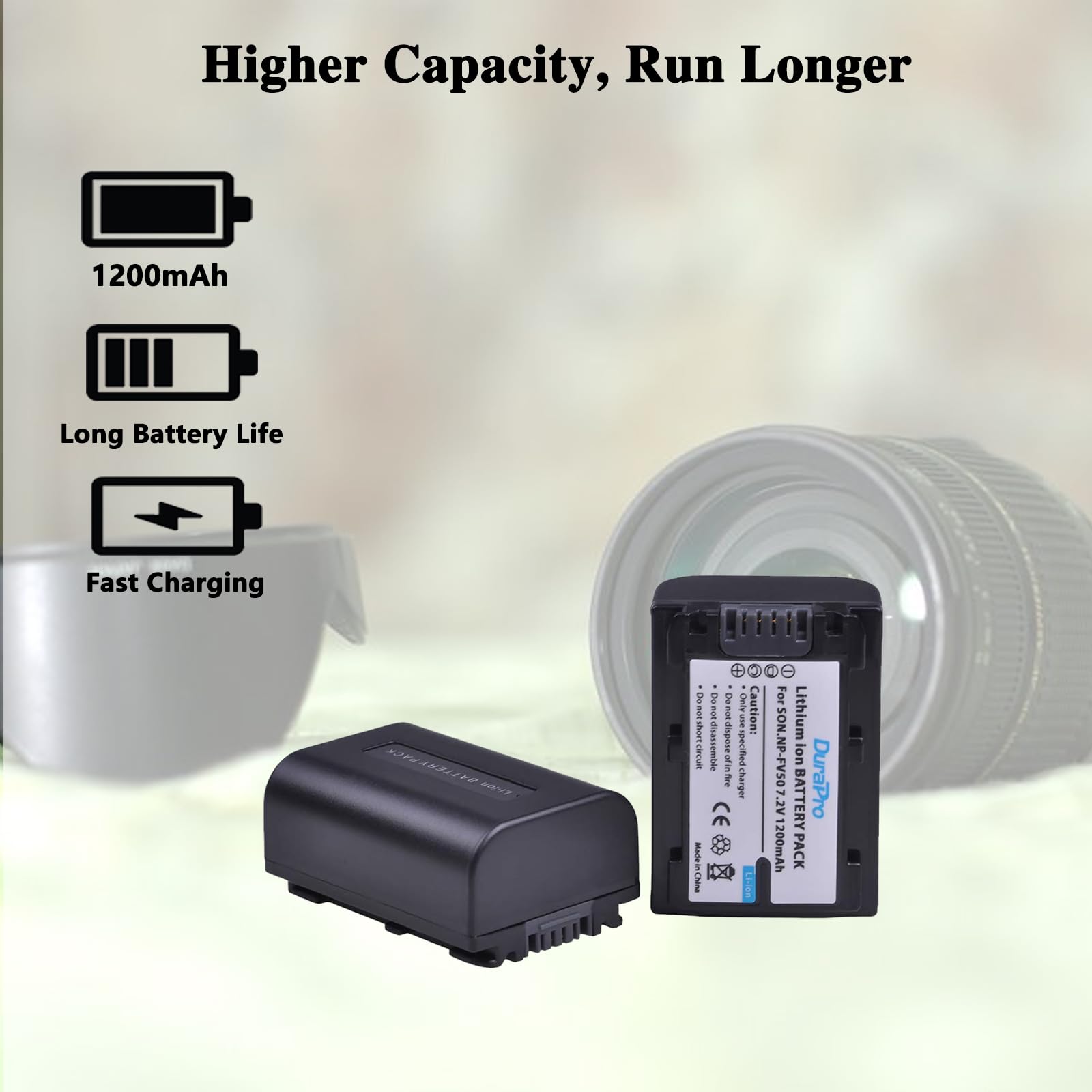 DuraPro 2Pcs 1200mAh NP-FV50 NP-FV50 Akku + LCD USB Ladegerät für Sony NP-FV30 NP-FV40 Akkus; HDR-CX150E HDR-CX170 HDR-SR68 DCR-SR20E HDR-CX190 HDR-CX130 Handycams