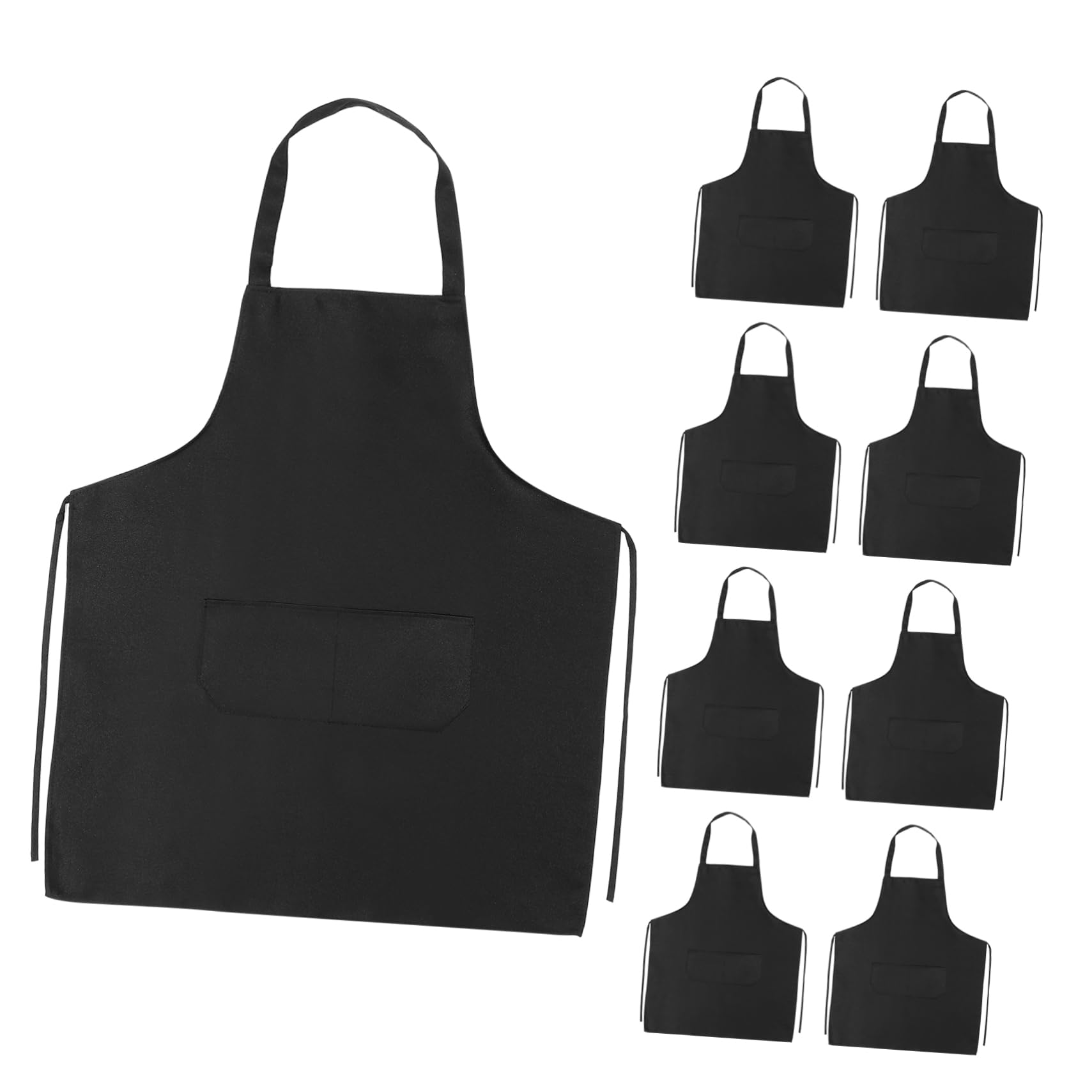 CONGARTENO 10pcs Apron Pockets Cooking Utility Bistro Kitchen Restaurant Chef Bib Portable Chef Whites Housekeeping Anprons Beige White Bibs Black Polyester