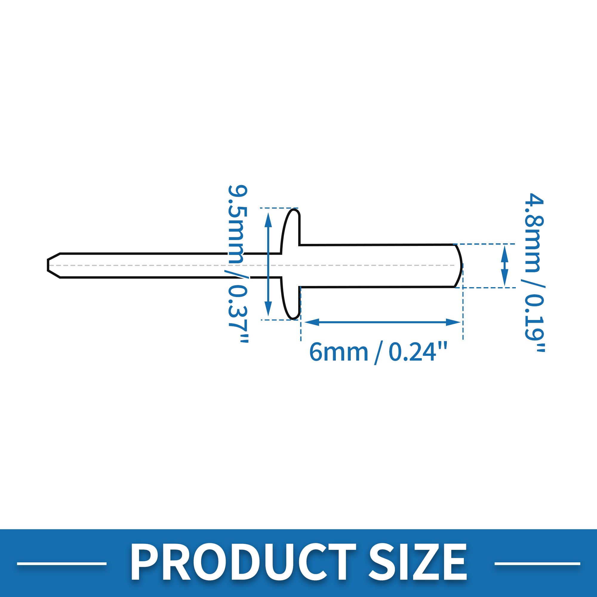A ABSOPRO Dome Head Closed Sealing Rivets 4.8mm Grip Diameter 6mm Grip Length 9.5mm Flange Diameter Stainless Steel Silver Tone 50 Pcs - Image 3