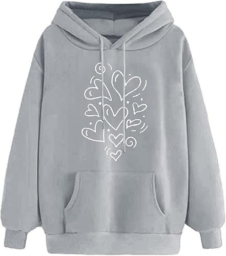 Sudadera ligera de otoño para mujer, sudadera moderna con estampado de corazón para adolescentes, niñas, casual, manga larga, holgada, con cordón