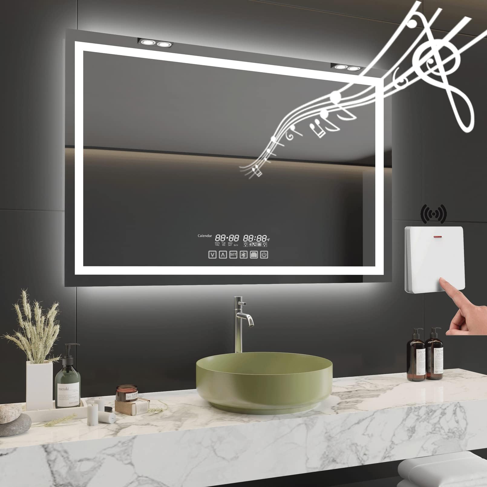 BHBL 55 x 28 Inch, LED Bathroom Mirror with Bluetooth