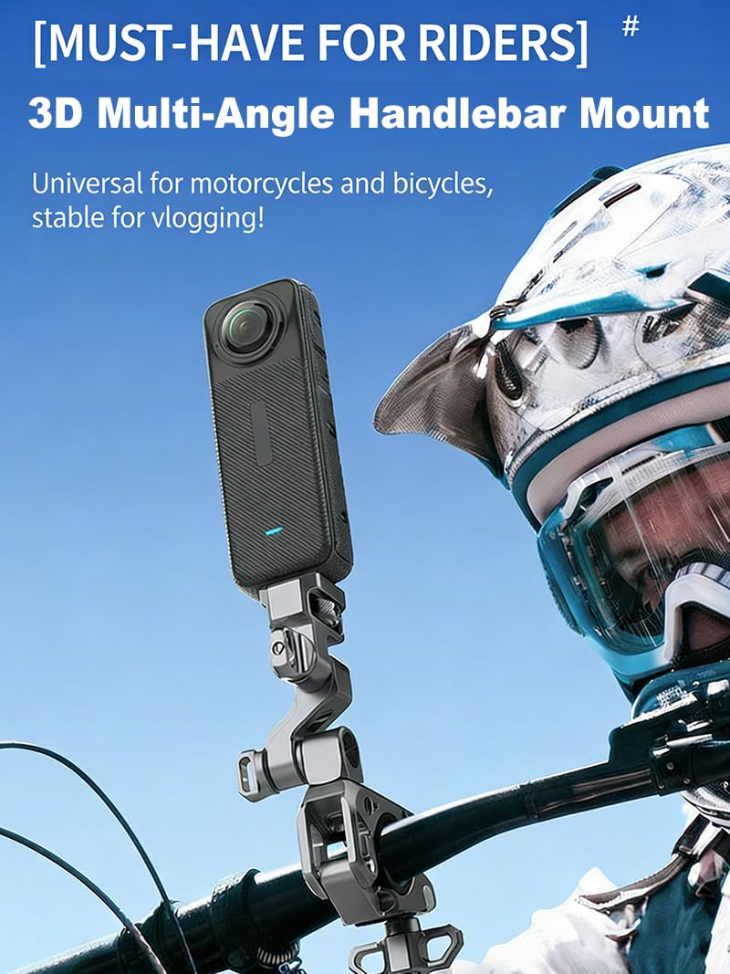 Soporte de manillar de bicicleta de 3 ejes para Insta 360 X5 y con interfaz de tornillo de 1/4 pulgadas, etc. Cámaras de acción, soporte de abrazadera de cámara súper abrazadera para