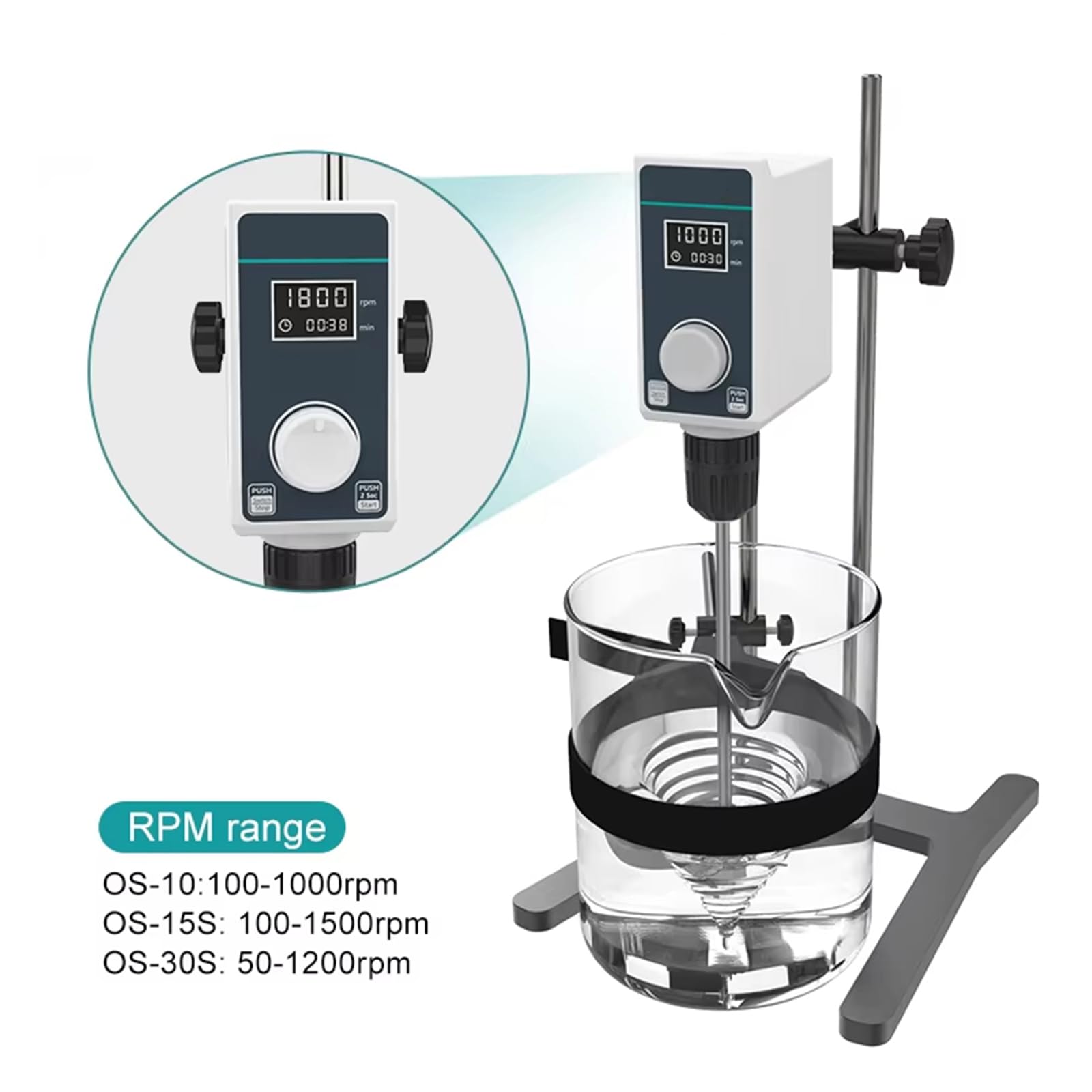 Mezclador De Laboratorio PPLDABNK, Capacidad 10L/20L, Velocidad Ajustable, Temporizador De 0-24H, Paleta Y Soporte, Apto Para Mezclar Pinturas, Tintes Y Reactivos Líquidos.,OS-30S
