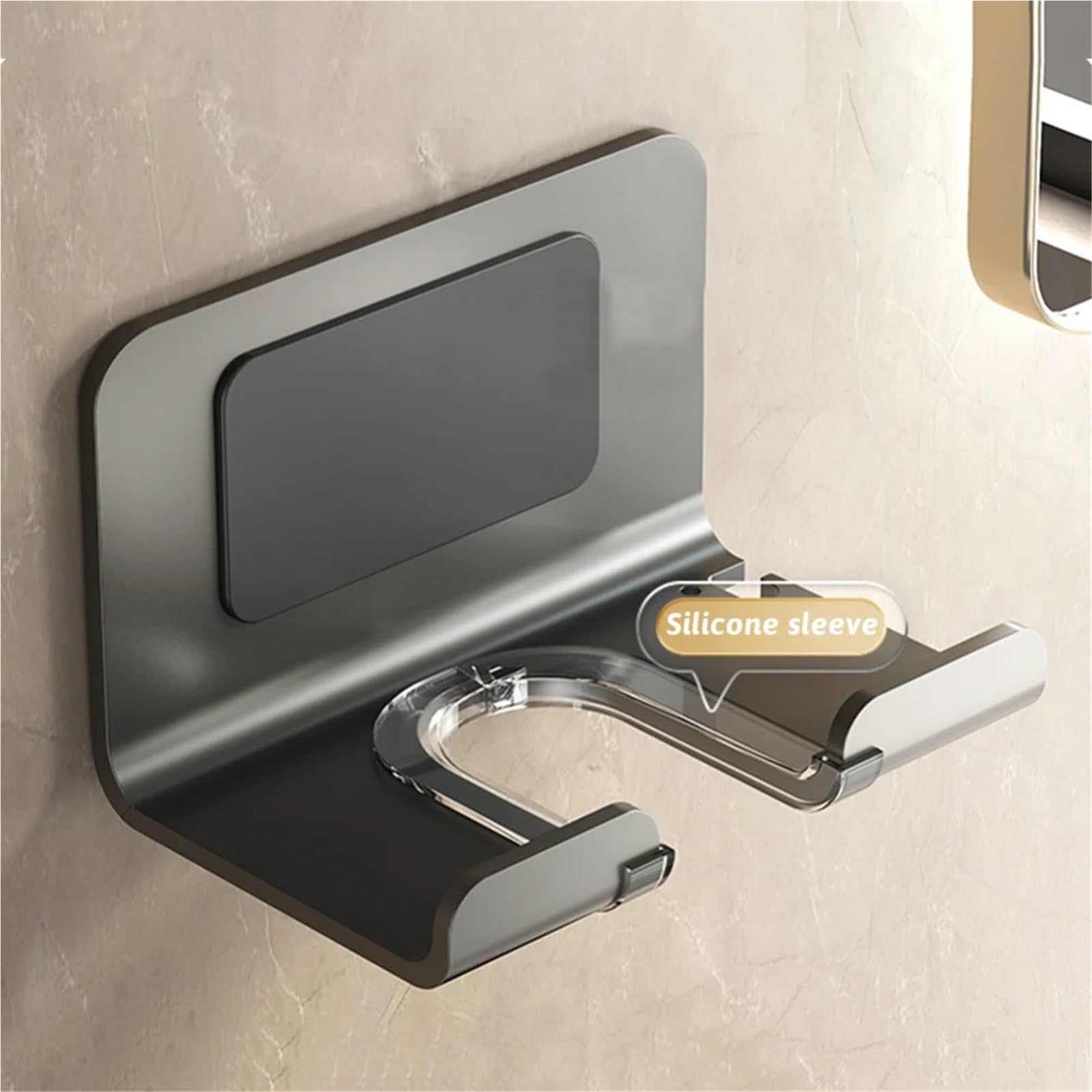 Soporte de Almacenamiento secador Pelo Aluminio, Estante for sin Perforaciones montado en la Pared, diseño Boca Forma U, fácil Instalar, 2 uds para secadores de Pelo(Dark Grey)