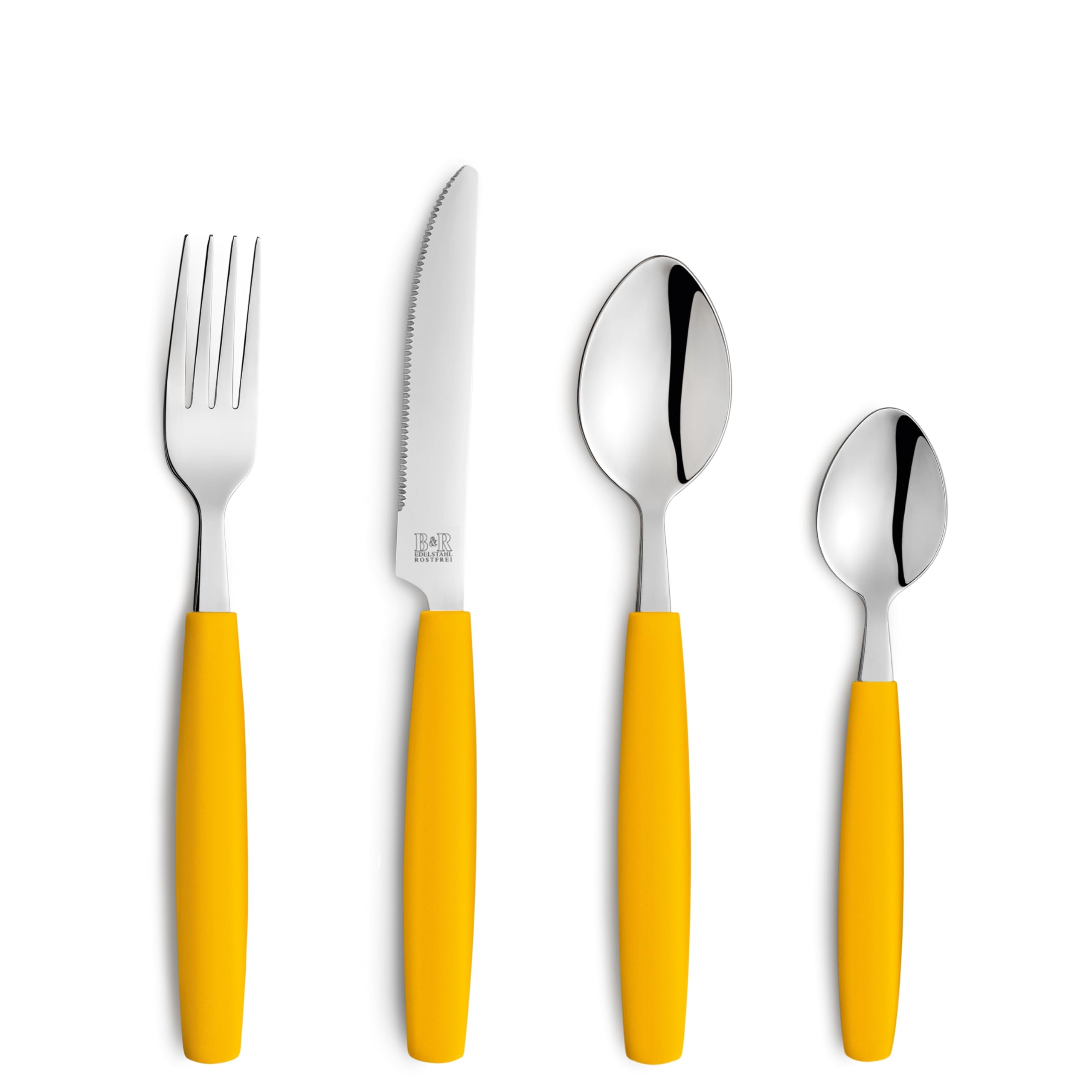 Beckmann & Rommerskirchen VALOA Besteck Set 4 Personen - 16-teilig - Gelb - Spülmaschinenfest - Hochglanzpoliert - Essbesteck: 4x Messer, Gabel, Esslöffel, Kaffeelöffel
