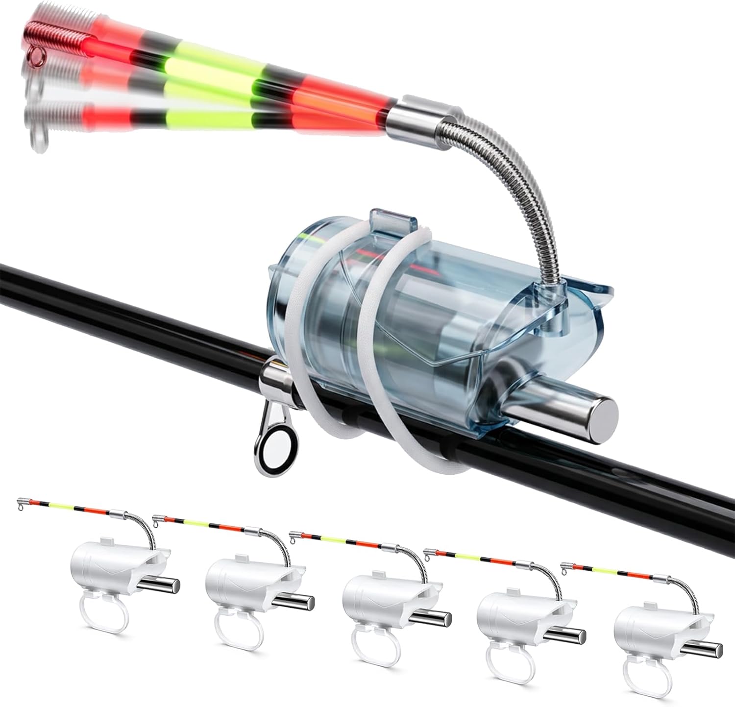 High Sensitivity Night Fishing Float Bite Alert for Fishing Rods, Waterproof Fish Bite Alarm with LED Lights and Bells for Fishing Poles, Clip-On Fishing Bite Indicator for Lure, Raft Rod