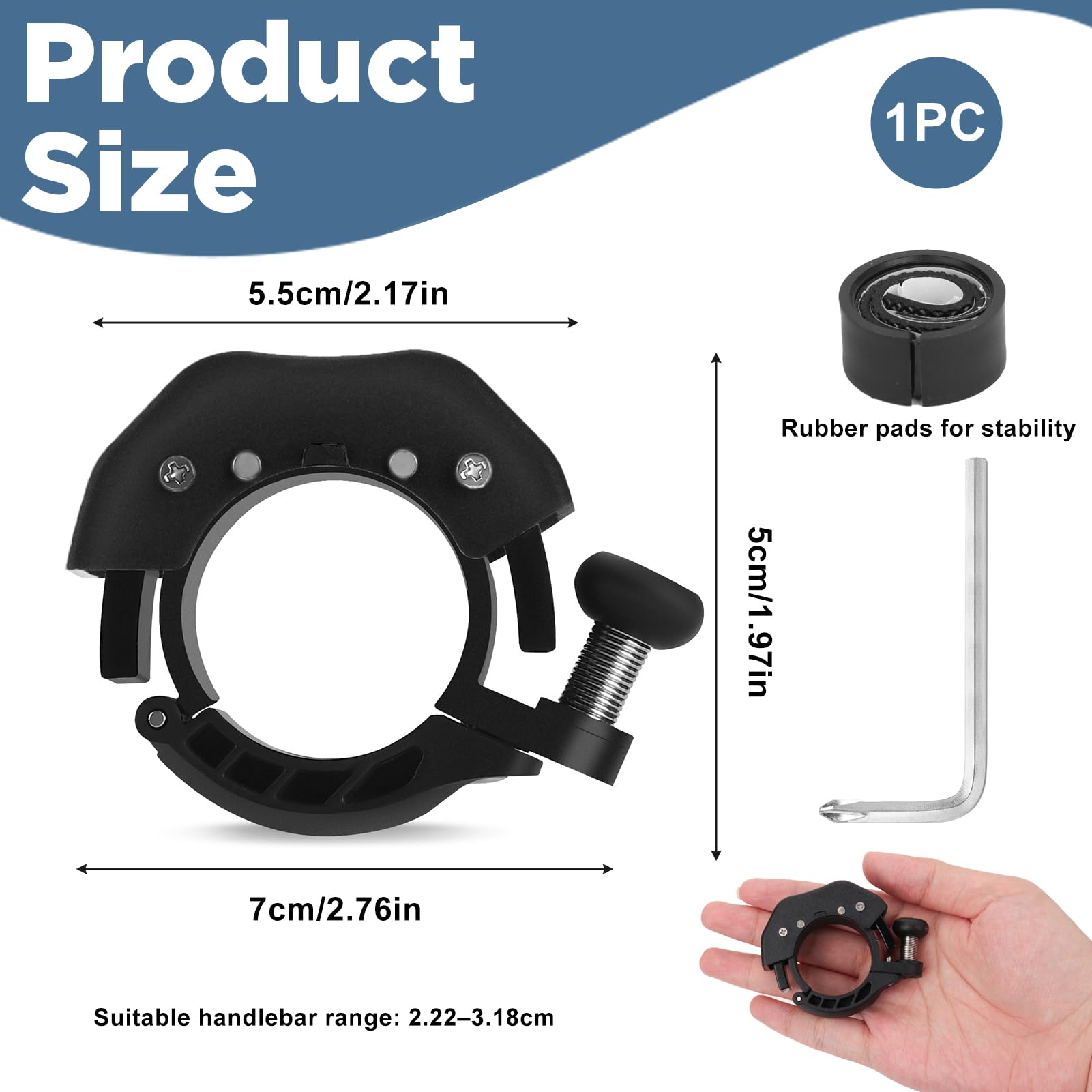 Campanello per bicicletta in alluminio nero 85 dB universale 22,2-31,8 mm
