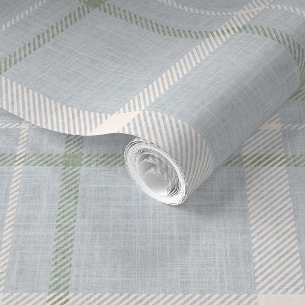 Spoonflower Removable Wallpaper Swatch - Traditional Heritage Revival Blue Green Cottagecore Rustic Modern Farmhouse English Cottage French Custom Pre-Pasted Wallpaper