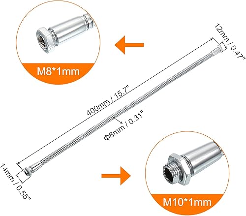 Miniatura 2 de PATIKIL Micrófono de cuello de cisne de 15.7 pulgadas, rosca fina M10M8, manguera universal de metal de 0.315 in, brazo flexible, extensión de tubo
