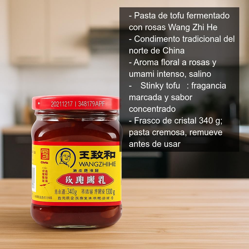 Tofu fermentado con rosas 340 g en frasco de cristal, pasta umami para cocina china, condimento aromático intenso para salteados, sopas y salsas