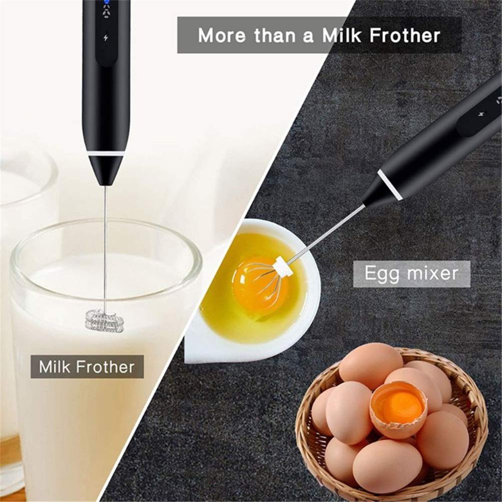Mezclador de espumador de Leche Recargable por USB batidor de Mano de 3 velocidades espumador de Leche para Capuchino, batidor de Huevos Mini batidora integrada (Negro)