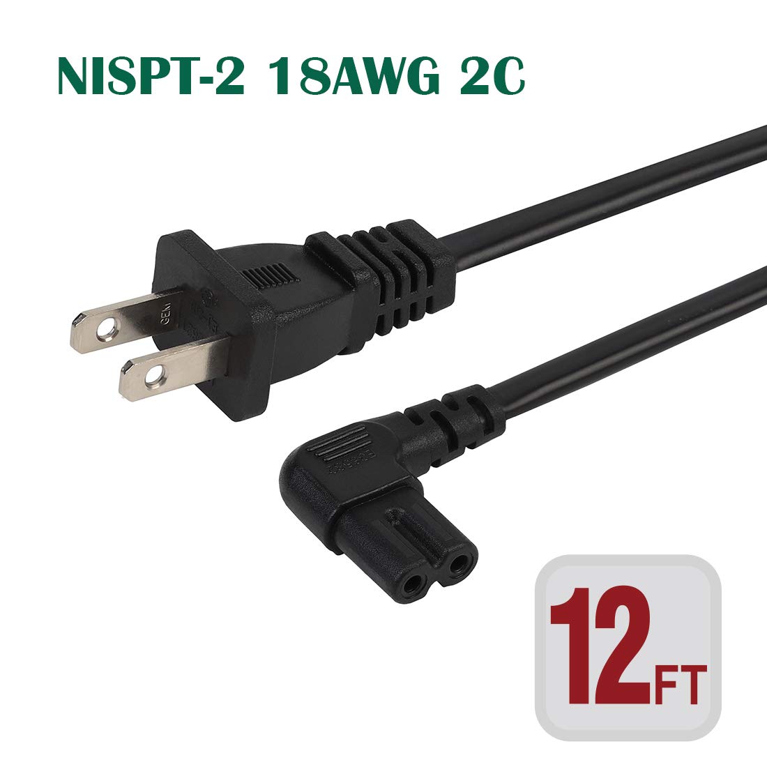 Amazon.com: 12FT TV Power Cord, Plugrand 2 Prong Figure 8 Power