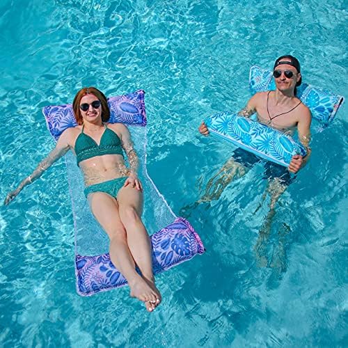 2 Pack Hammock Inflatable Pool Float, Premium Swimming Pool Lounger, Multi Purpose Pool Hammock (Saddle, Lounge, Drifter),Pool Raft, Lake Floats for Water Fun (Cyan and Purple)